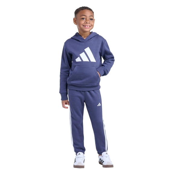 adidas Youth Kids’ 2-Piece Tracksuit Outfit Set – Fleece Hoodie & Jogger Sweatpants, Midweight Activewear Outfit (Blue/2T)