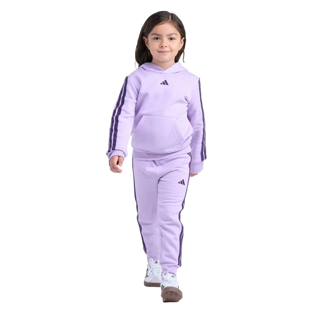 adidas Youth Kids’ 2-Piece Tracksuit Outfit Set – Fleece Hoodie & Jogger Sweatpants, Midweight Activewear Outfit (Purple/4T)