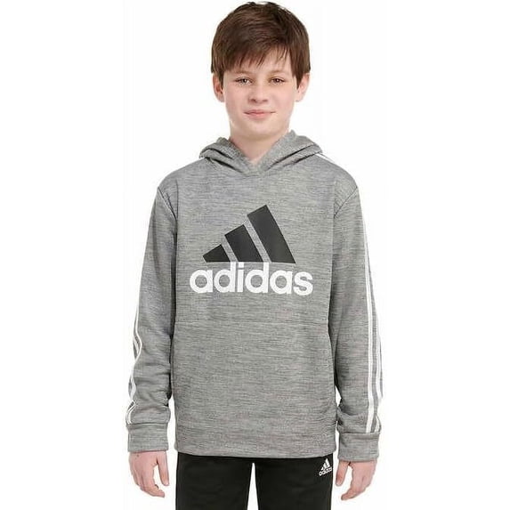 adidas Hoodie Fleece Lined Pullover with Functional Front Pouch Pocket (Gray, L)