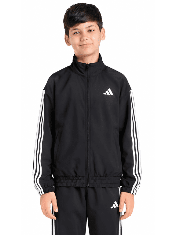 Youth Tricot 3 Stripe Full Zip Track Jacket (Black, Medium (10/12))
