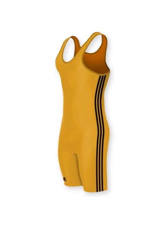aS102s Lycra 3 Stripe Wrestling Singlet -:Athletic Gold/Black - S