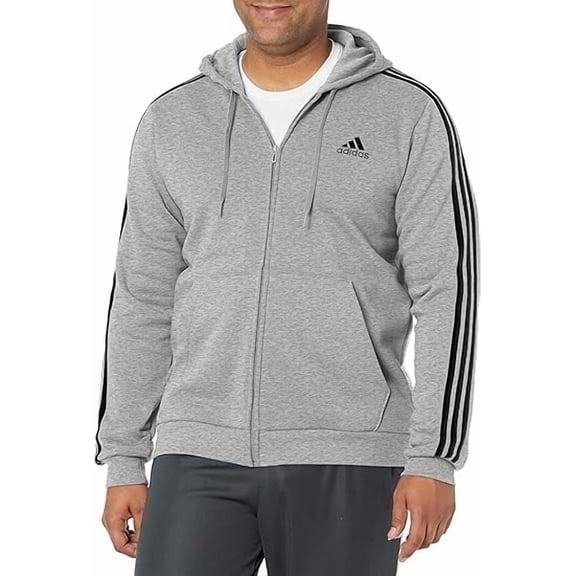 adidas mens Essentials 3-stripes Fleece Full Zip Hoodie Jacket, Dark Grey Heather 1, XX-Large US