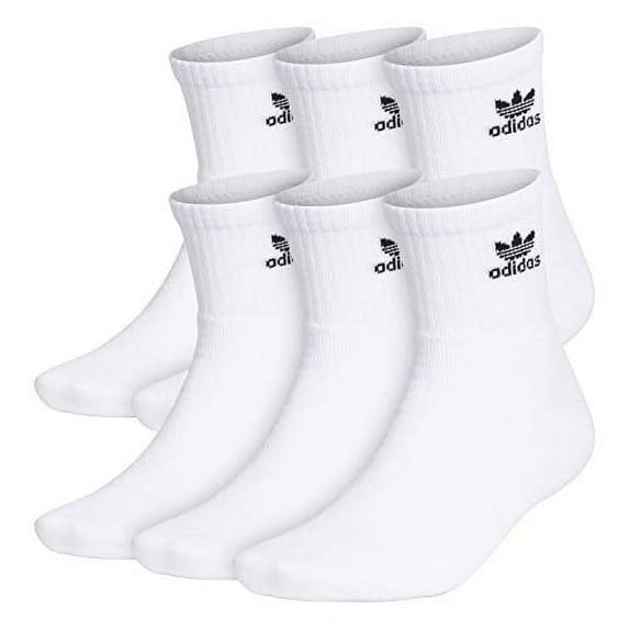 Adidas Originals Unisex Trefoil Quarter Socks - 6 Pairs - White - Large