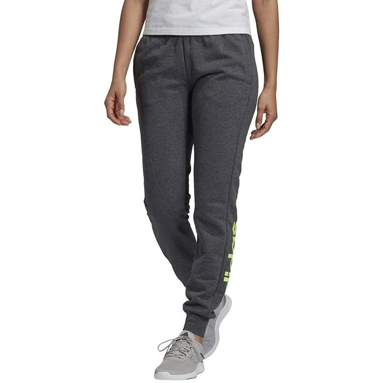 adidas womens Essentials Linear Pants - Dark Grey/Signal Green - Medium