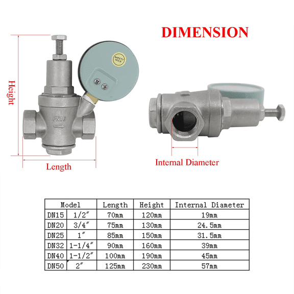 adjustable pressure reducing valve - 1-1/2 inch - lead free stainless steel - water pressure regulator valve