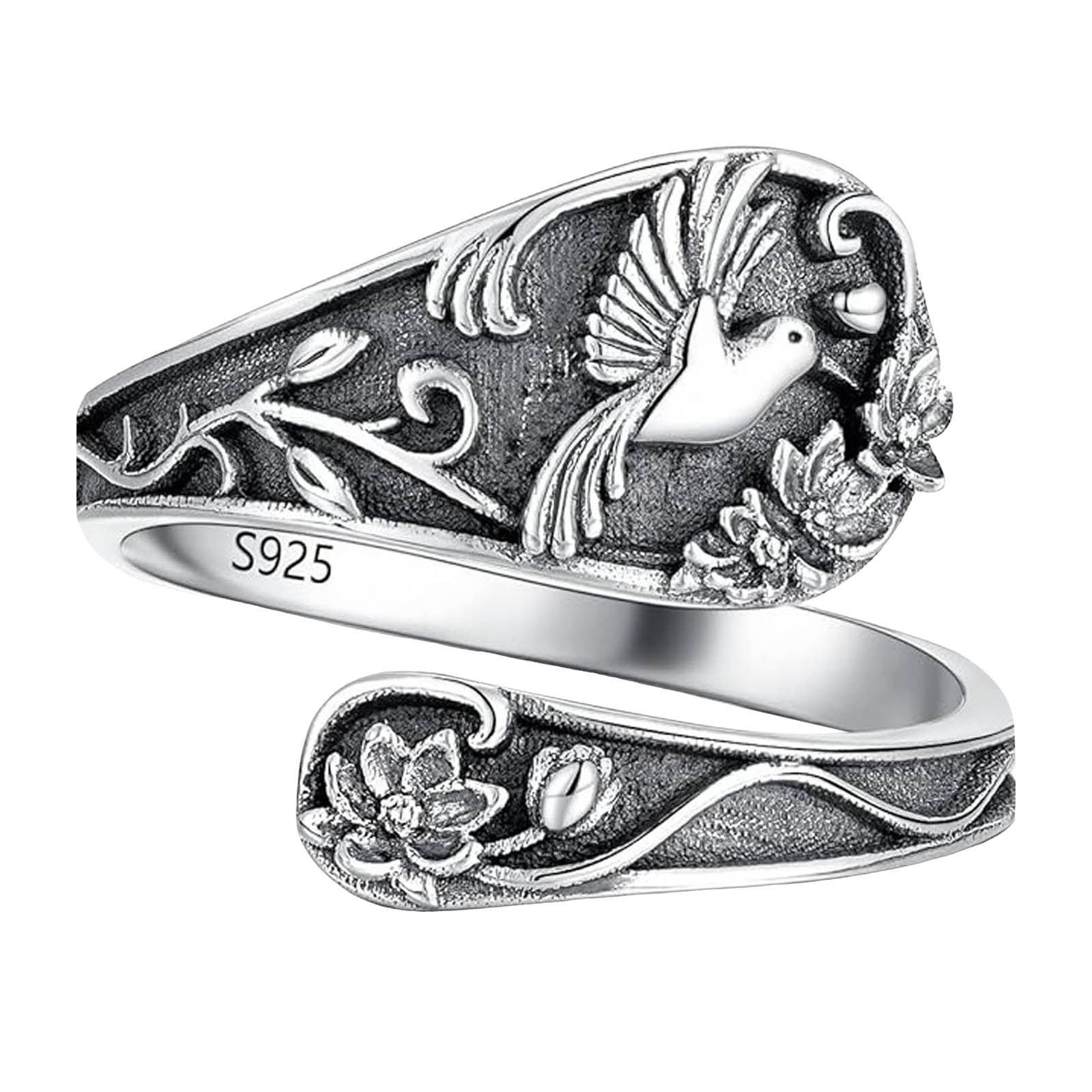 adjustable rings for women sterling silver stacking trendy fidget spinner ring hippie Spoon Ring Hummingbird Vintage Antique Rings Adjustable Thumb For Women