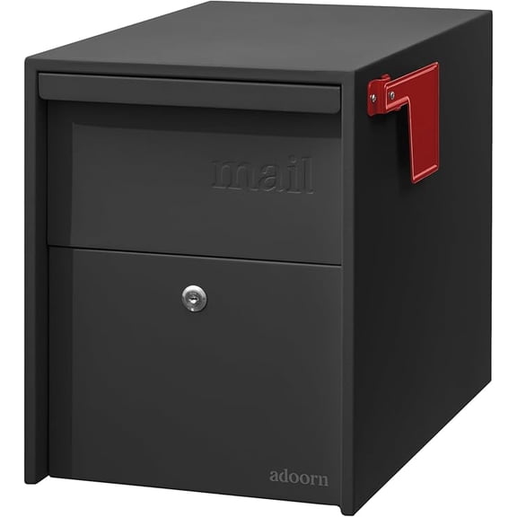 adoorn Lockable Post Mount Mailbox | Large (Black), Anti-Theft Locking Mailbox, 15.5" H x 12" W x 18.5" D, Weatherproof Mailboxes for Outside The House