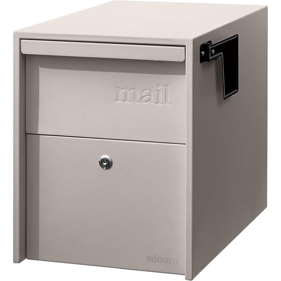 Adoorn Lockable Post Mount Mailbox | Large (Sandstone), Size 15.5 x 12 x 18.5 (HxWxD) Anti-Theft Locking Mailbox with 2 Keys, Modern Mailbox with Flag, Weatherproof Mailboxes for Outside
