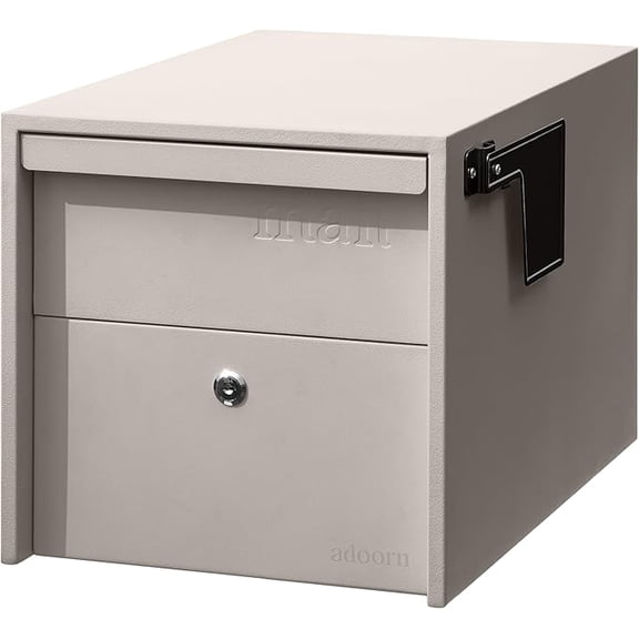 adoorn Lockable Post Mount Mailbox | Small (Sandstone), Size 12 x 12 x 18.5 (HxWxD) Anti-Theft Locking Mailbox with 2 Keys, Modern Mailbox with Flag, Weatherproof Mailboxes for Outside