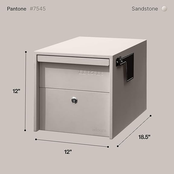 Adoorn Lockable Post Mount Mailbox | Small (Sandstone), Size 12 x 12 x 18.5 (HxWxD) Anti-Theft Locking Mailbox with 2 Keys, Modern Mailbox with Flag, Weatherproof Mailboxes for Outside
