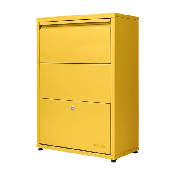 adoorn Package Delivery Boxes for Outside, Small 29.5 x 20.5 x 10.5 (HxWxD) Security Package Box, Free Standing Anti-Theft Parcel Drop Box - Curb Yellow