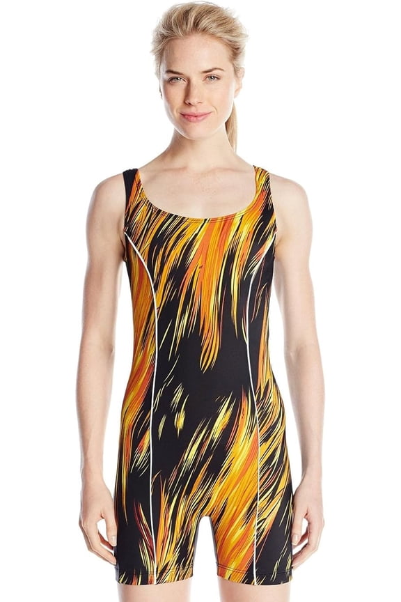 Women's Sports Boyleg Unitard Fitness Swimsuits (FU002) - Gold/Black - Large