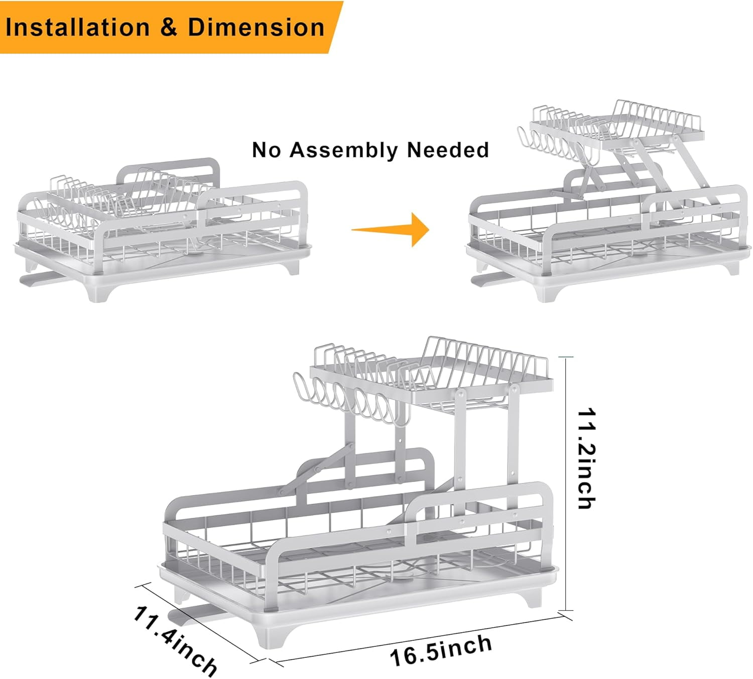 aduiopbnk 2 Tier Metal Dish Drying Rack Without Installation Sturdy ...