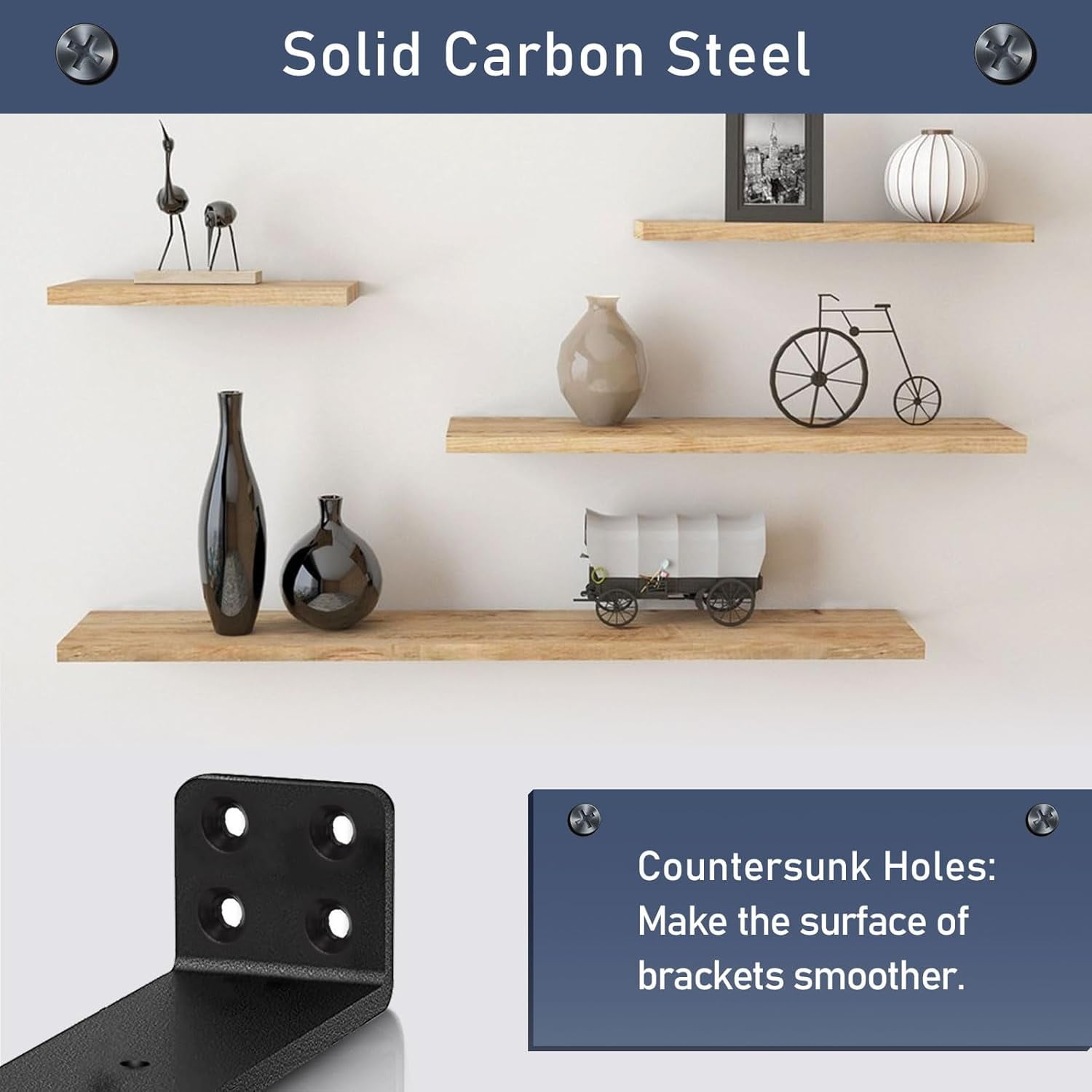 WELDUN 6 Pack Floating Shelf Brackets 10 Cm, Heavy Duty Shelf Brackets - View #3