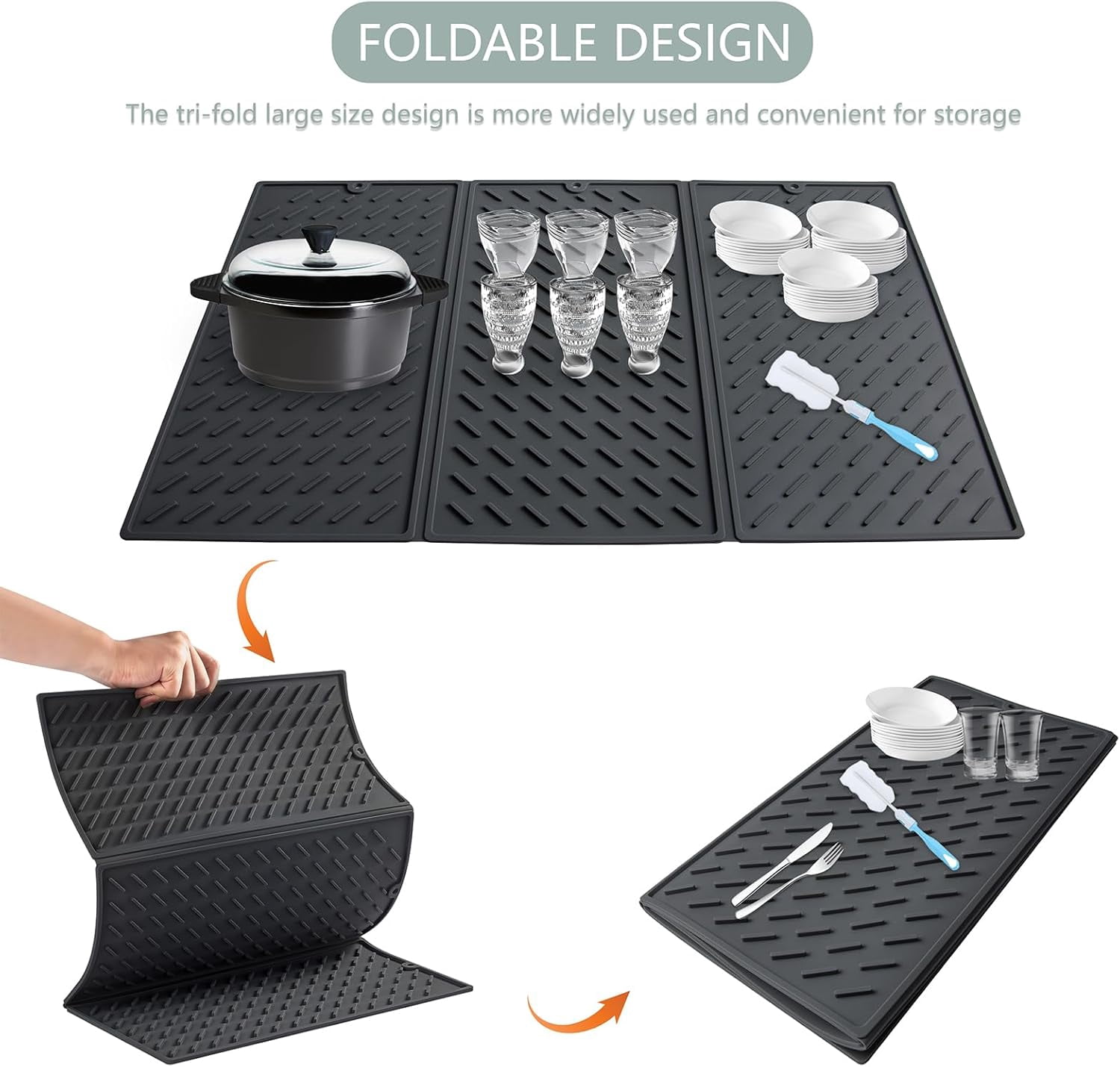 aduiopbnk Silicone Dish Drying Mat Collapsible Tri Fold Drainer Mat ...