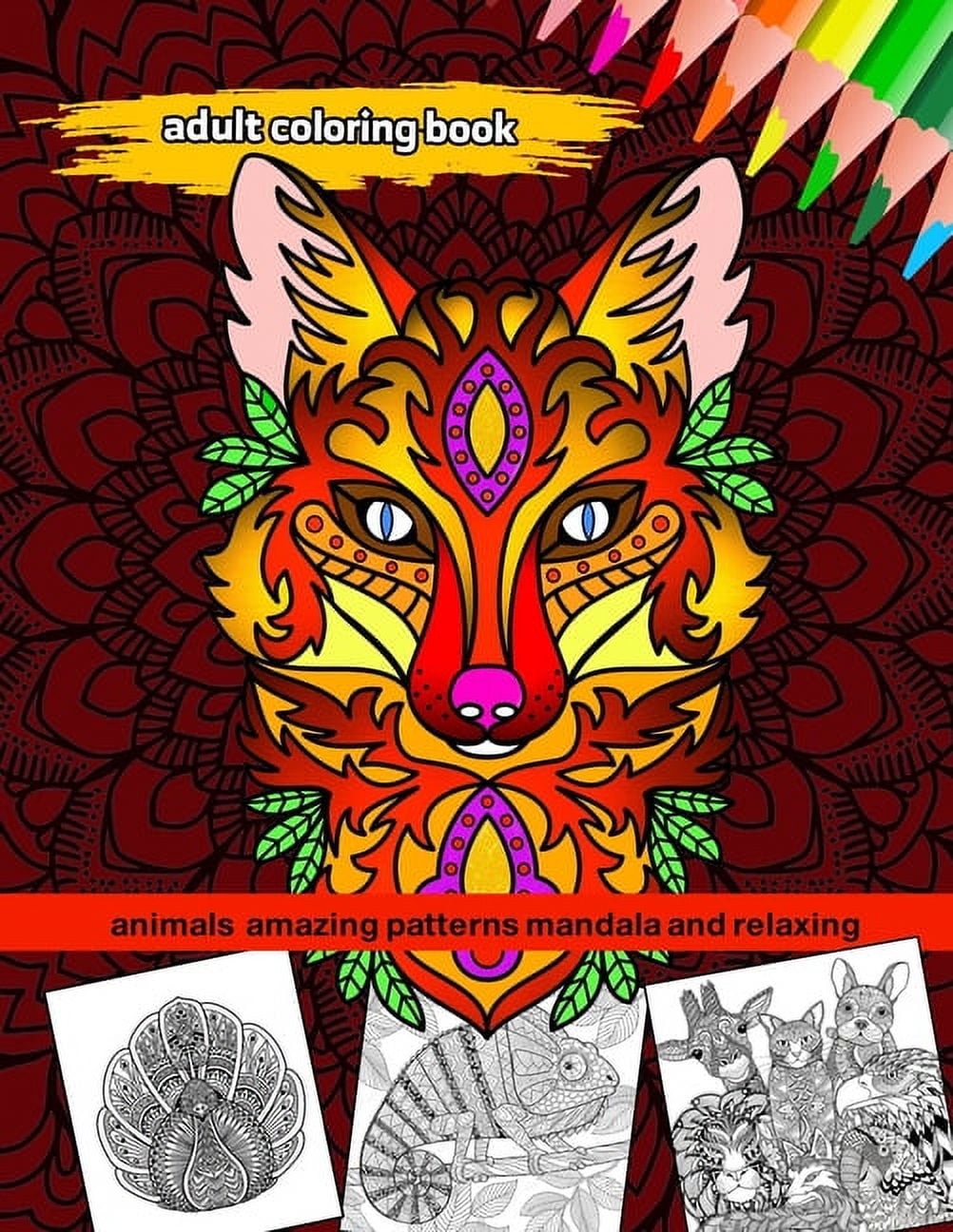 adult coloring book: Animals amazing patterns mandala and relaxing