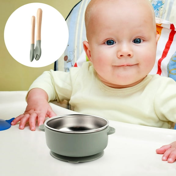 adult's Tableware Set adult Bowl Food Grade Silicone Stainless Steel Inner Liner adult Feeding Bowl Complementary Food Set