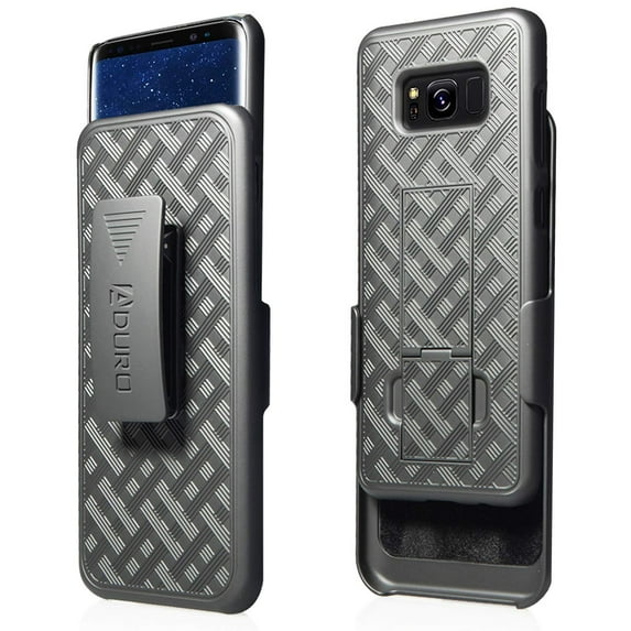 aduro samsung galaxy s8 plus holster shell case - combo series, super slim shell case with built-in kickstand and swivel belt clip holster for samsung galaxy s8 plus (black)