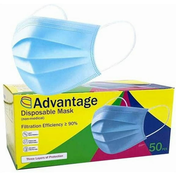 advantage - 3-ply disposable face masks with elastic earloop