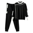thumbnail image 1 of adviicd 2 Piece Knit Lounge Set Womens Matching Sweatshirt Sets (Black, XL), 1 of 3