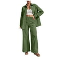 thumbnail image 1 of adviicd 2 Piece Outfits for Women Casual Lounge Sets Long Sleeve Button Down Shirts and Wide Leg Pants Sets Tracksuit (Green, M), 1 of 7