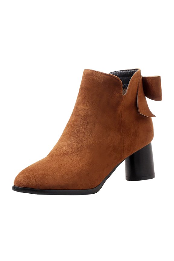 Ankle Boots for Women Comfy Women's Round Toe Bow Decor Block Heel Ankle Boots (Yellow,8)