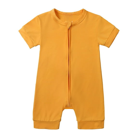 adviicd Baby Boys or Girls Pajamas Cotton Short Sleeve Zipper Romper Jumpsuits Sleep and Play (Yellow,12-18 Months)