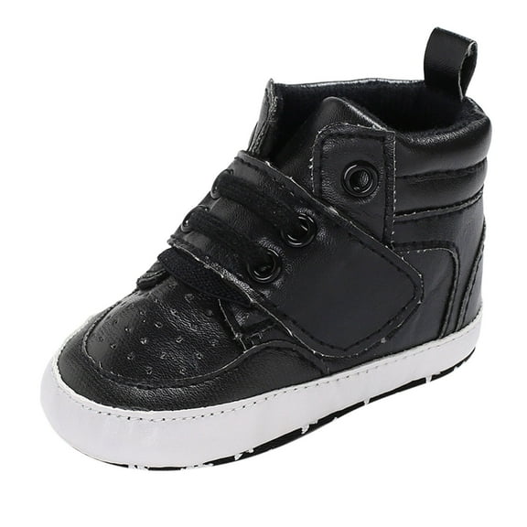 adviicd Baby Shoes 0-4 Months Baby Sneakers Baby Boys Girls Shoes High-Top PU Leather Sneakers Black 5