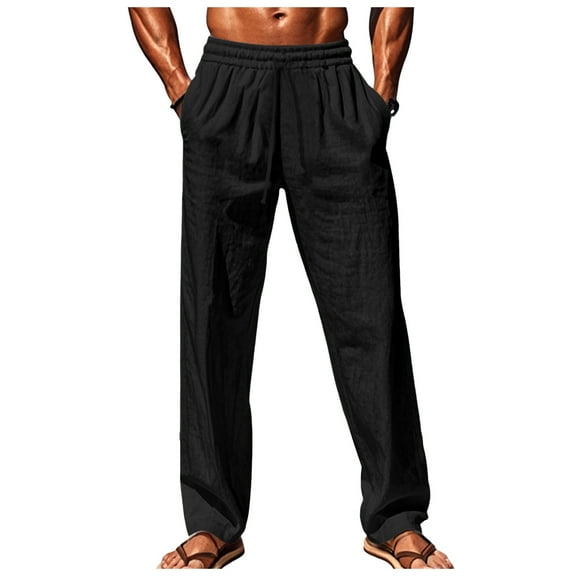 adviicd Baggy Pants Men Mens Casual Pants Elastic Waist Drawstring Straight-Legs Summer Beach Loose Fit Trouser (Black,S)