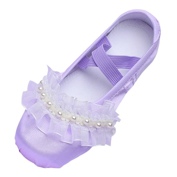 adviicd Ballet Shoes for Girls, Satin Dance Practice Slippers Split Soft Leather Flat Sole Yoga Gymnastics Shoes (Purple,7-8 Years)