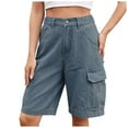 thumbnail image 1 of adviicd Bermuda Cargo Shorts for Women Knee Length 6 Pockets Elastic Waist Long Shorts for Summer Casual Light Blue, XL, 1 of 9
