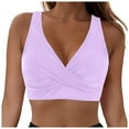 thumbnail image 1 of adviicd Bikini Tops for Women Twist Front Full Coverage Elastic Bandeau Swimsuit Top Push Up V Neck Padded Bikini Tops Light Purple, L, 1 of 9