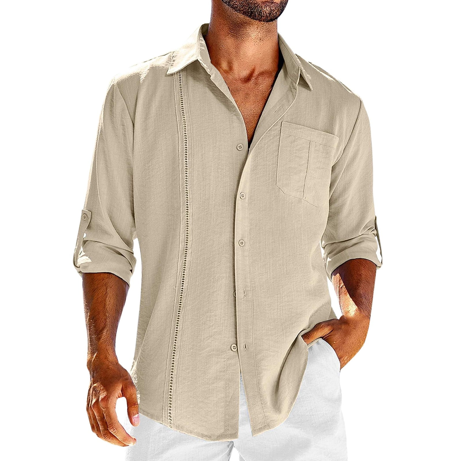 black dress shirt with khakis Ferrell Core Men's Khaki Long Sleeve Snap Shirt 2XL main image 0
