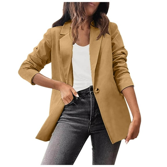 adviicd Blazers for Women Women's Relaxed Scuba Knit Stretch Blazer with Scrunch Sleeves (Khaki,XXXL)