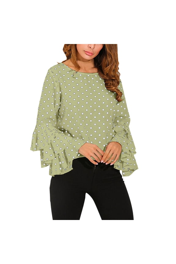 Blouses for Women Plus Size Womens Ruffle Long Sleeve Crew Neck Top Casual Solid Shirts Blouse with Pocket Fall Blouse