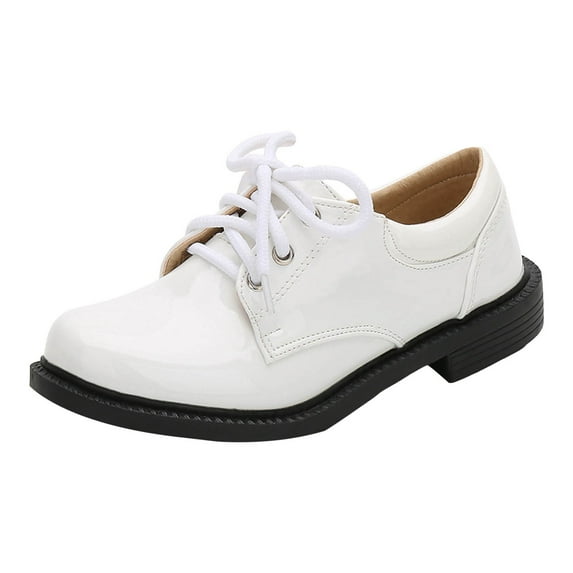 adviicd Boy Dress Shoes Boy's Casual Dress Oxford Comfort Uniform Formal Shoes (White,2.5)