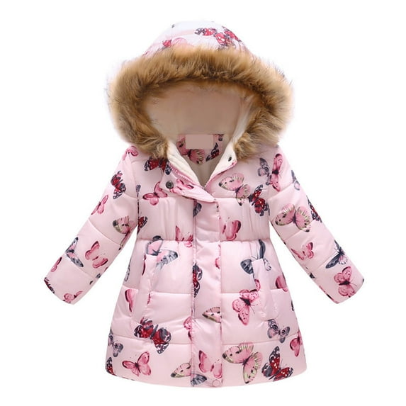 adviicd Boys Girls Kid Winter Thick Jacket Warm Zipper Hooded Windproof Coat Cute Outwear (Light Pink,4-5 Years)