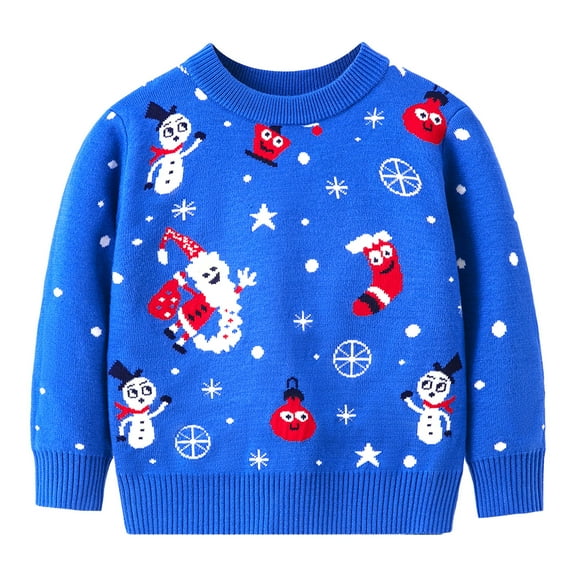 adviicd Boys Sweater Boys Sweater Cotton Pattern Print Sweater Kids Cable Knit Casual Pullover (Blue,4-5 Years)