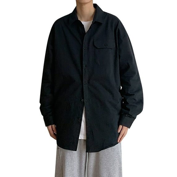 adviicd Boys White Button Down Shirt Men's Cotton Linen Shirts Long Sleeve Casual Buttton Down Shirts Beach Top Black 2XL