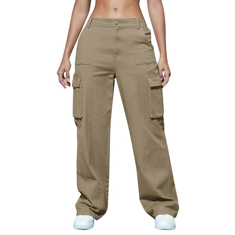 adviicd Casual Pants For Women For Work Trendy Plus Size Cargo Pants For  Women Women’s Petite Relaxed Fit All Day Straight Leg Pant Khaki XL