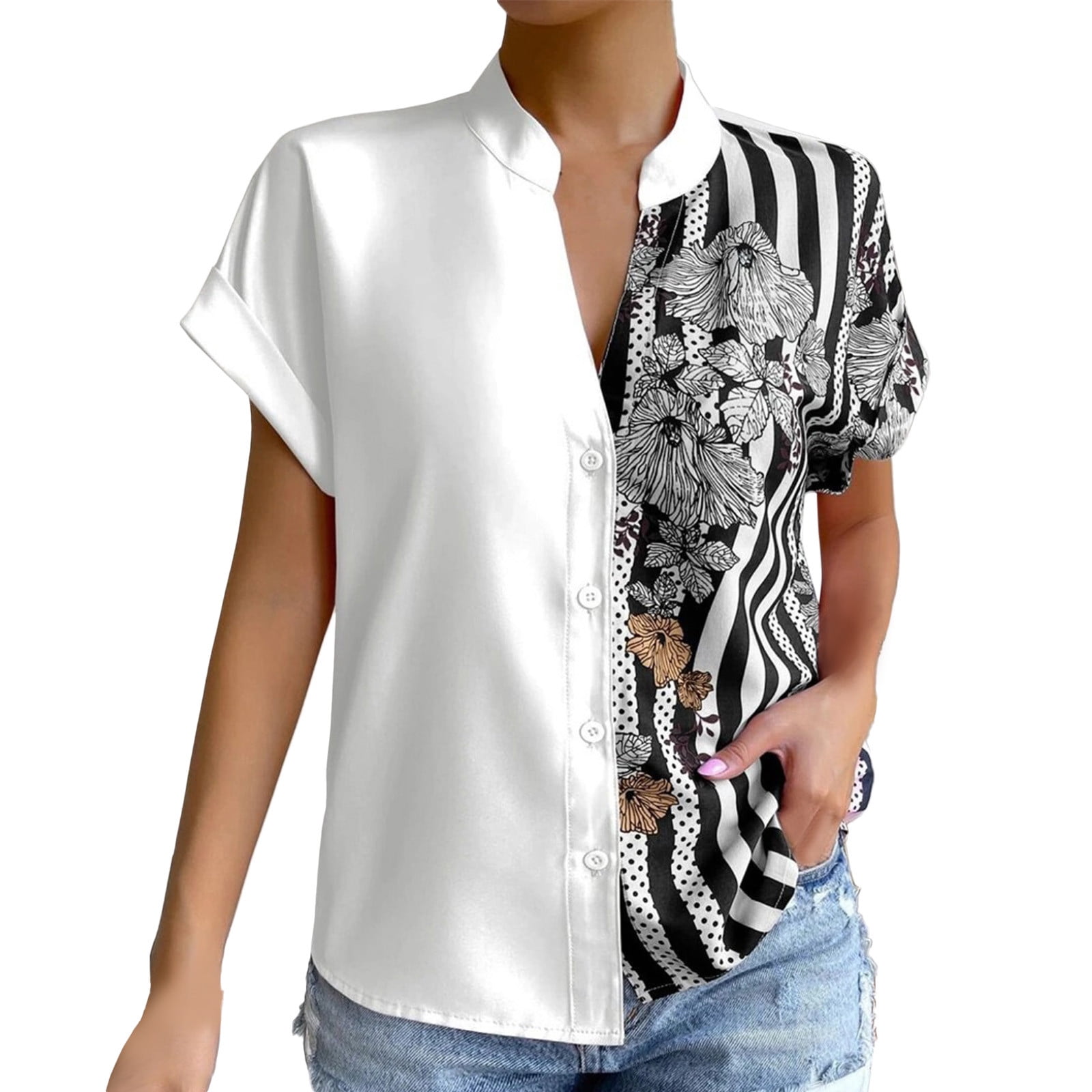 adviicd Button-Down Shirt Dress White Tank Tops Women Women's Casual Boho  Abstract Print V Neck Lantern Long Sleeve Tops Loose Blouses Shirts White XL