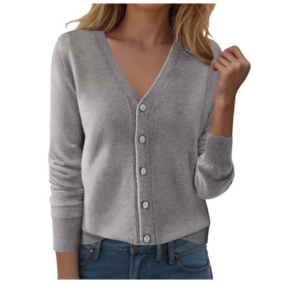 adviicd Cardigan Open Front Button Up Sweaters for Women Long Sleeve Vneck Shrug Top Cropped Cardigan Jackets Grey, M