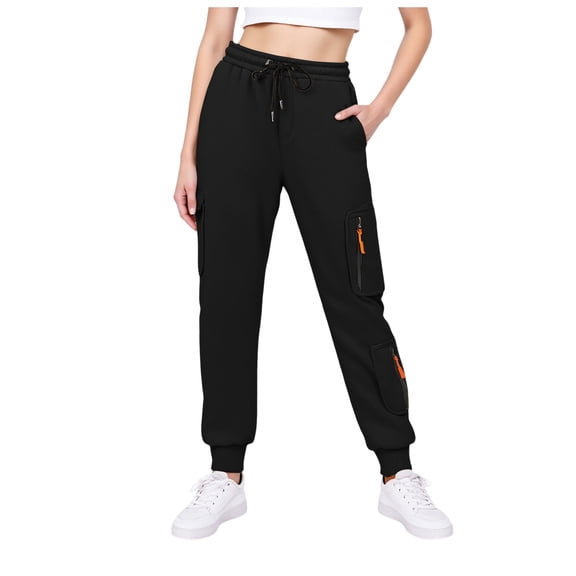 adviicd Cargo Joggers for Women High Waisted Scrub Joggers Draswstring Elastic Waist Stretchy Pants with Zip Pockets (Black, M)