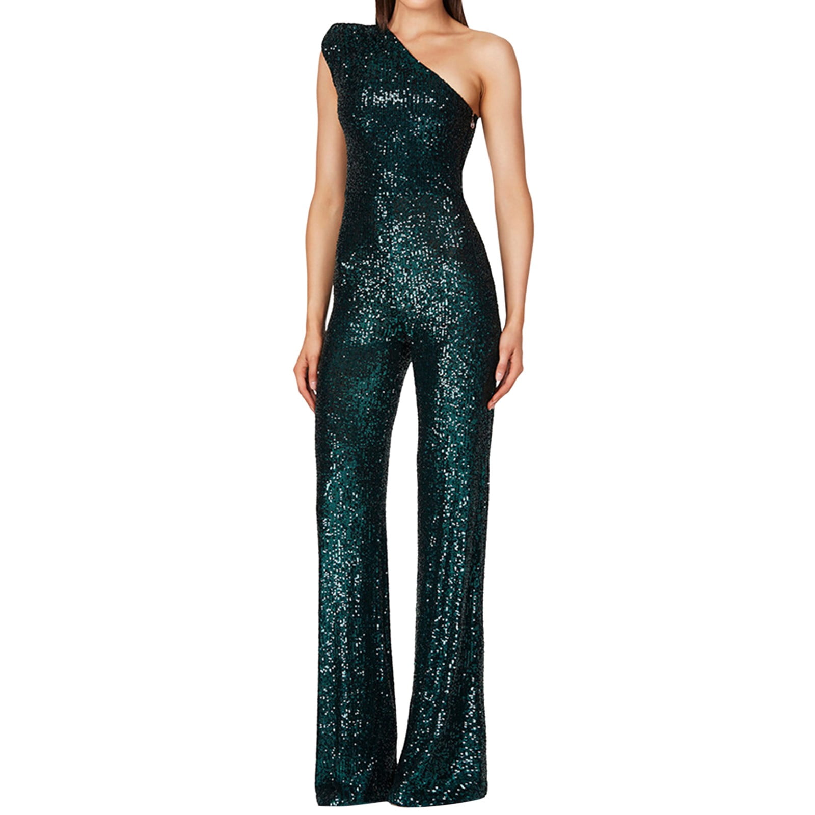 Flare Jumpsuits for Women Spaghetti Straps Scoop Neck Bodycon Full Length  Casual Unitard Playsuit