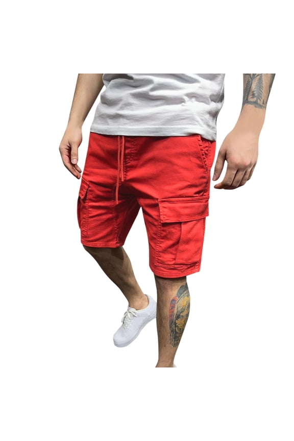 Cargo Shorts Men's Belted Tactical Cargo Long Shorts Inseam Below Knee Length Multi Pocket Pants Mens Shorts