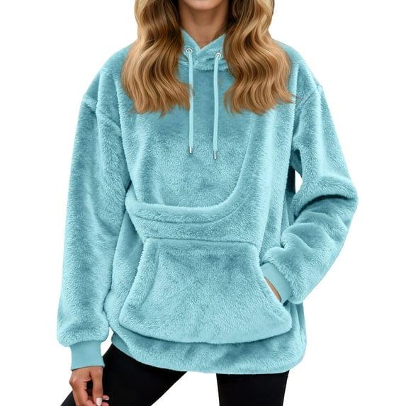 adviicd Cat Dog Pouch Hoodie for Women Fleece Pet Carrier Kangaroo Pouch Sweatshirts With Large Pocket Pullover Warm Cozy Outerwear Coat (Light Blue, M)