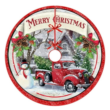 adviicd Christmas Snowman Red Truck Decorative Tree Skirt Wrap Christmas Party Decorative Holiday Celebration