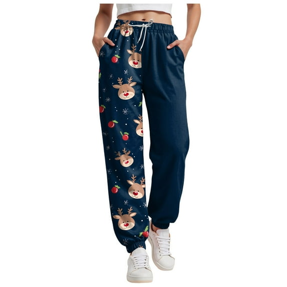 adviicd Christmas Sweatpants for Women Lounge Joggers Pants with Pockets Holiday Clothes (Dark Blue, XXL)