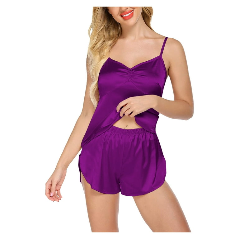 adviicd Cotton Nightgown Lingerie for Women Lace Halter Chemise V Neck  Nightgown Sleepwear Purple L