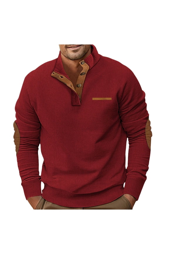 Crewneck Sweatshirt Men Long Sleeve Men Sweatshirts Quilted Stand Collar Sweatshirts Button Pullover Tops for Men with Pocket (,S)